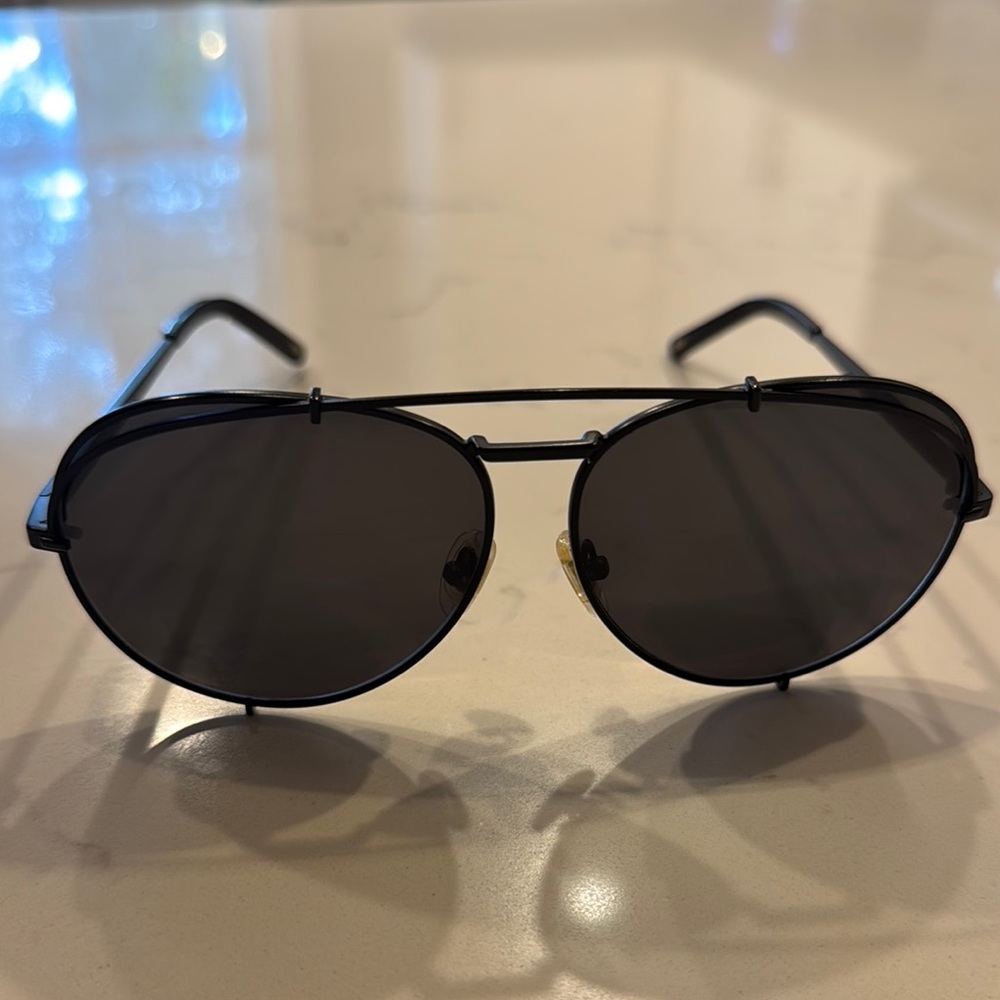 Diff Eyewear Black Aviator Sunglasses with Double Bridge